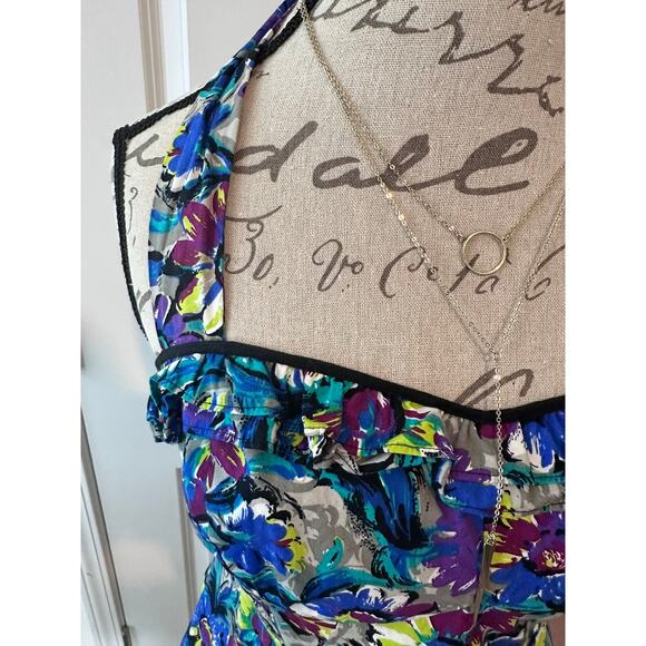 Odille Anthropologie Floral Ruffle Hatler Top sz 6/8 see desc* Y2K Peplum Halter - Picture 2 of 10